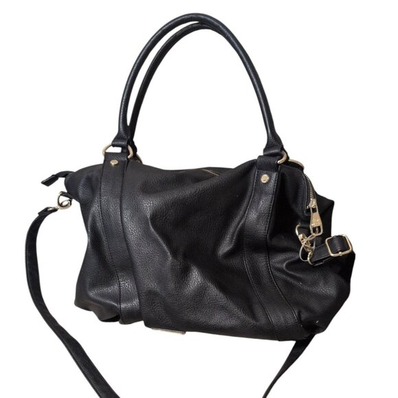 Steve Madden Purse Large Black Crossbody Double Top Handles Zip up Pockets - Picture 2 of 6